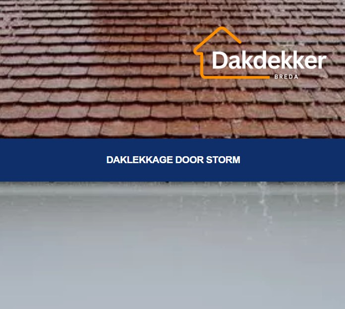 Daklekkage die ontstaat door schade veroorzaakt door hevige regen, wind of hagel tijdens stormen.