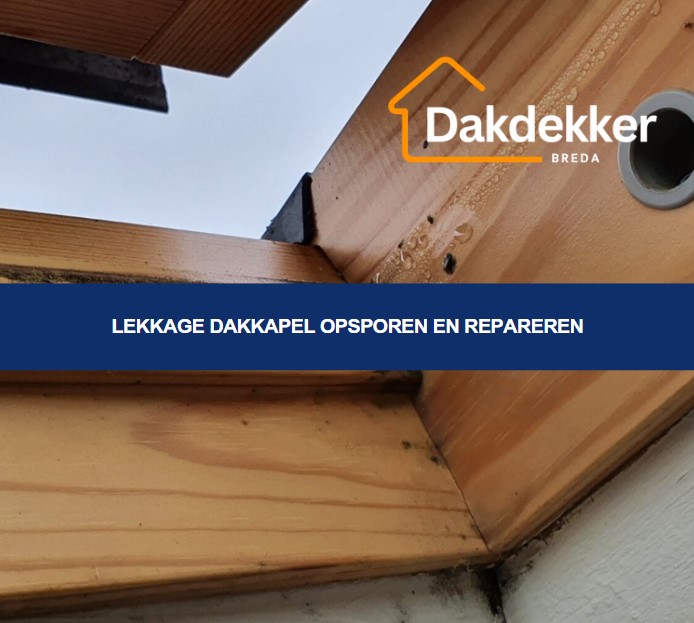 Waterinfiltratie in dakkapellen door gebrekkige afdichting, slijtage of beschadigde dakranden.
